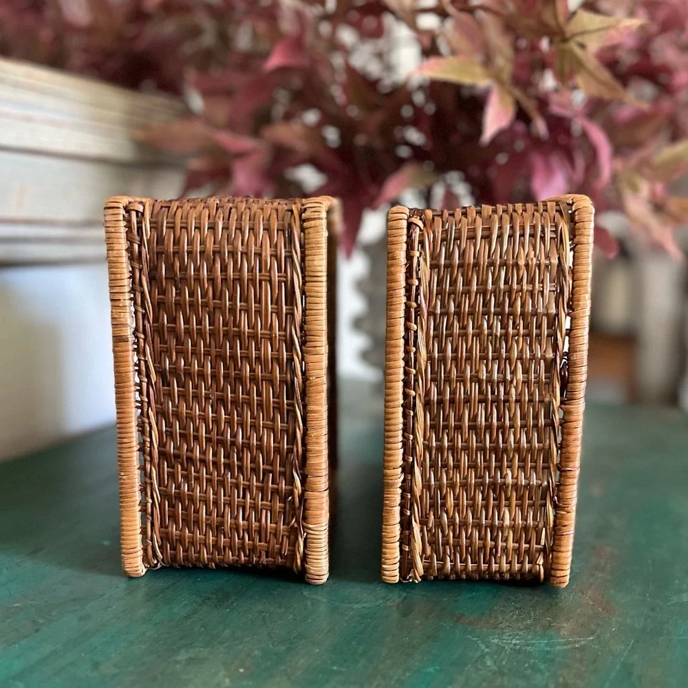 Set of 2 | Rattan Square Baskets | Vintage | Two Sizes